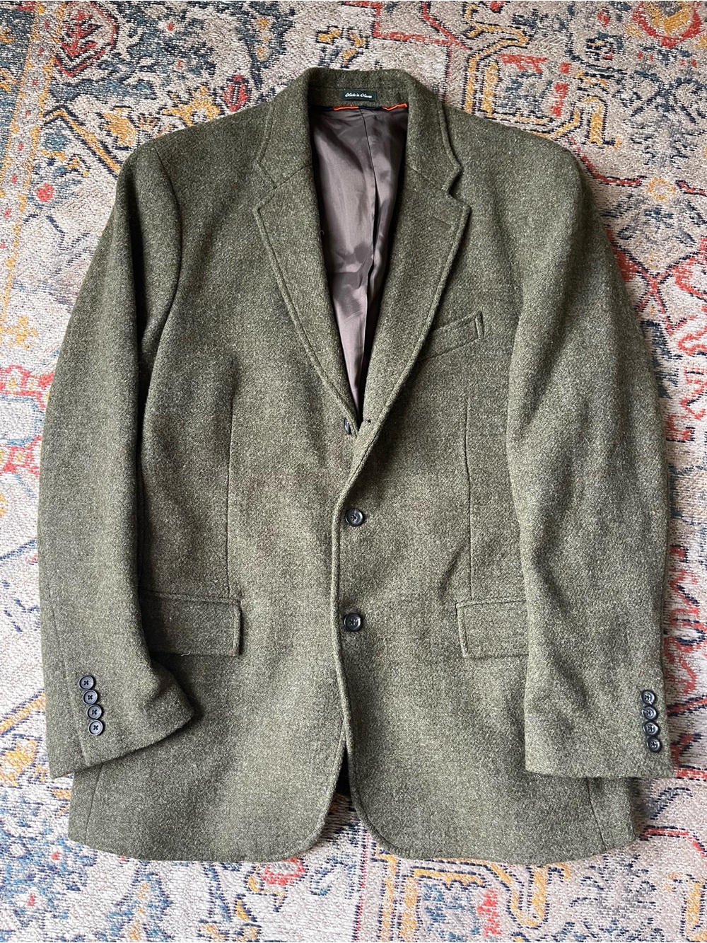 J Crew Harris Tweed Sport Coat / Blazer 100% Wool Olive Green Classic Mens 46R